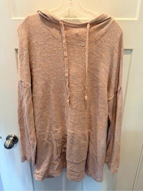 Pure Jill Large Blush Pink Hooded Knit Tunic Sweater Kangaroo Pocket Cozy Lounge